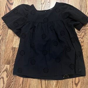 Madewell Black Eyelet Detail Top